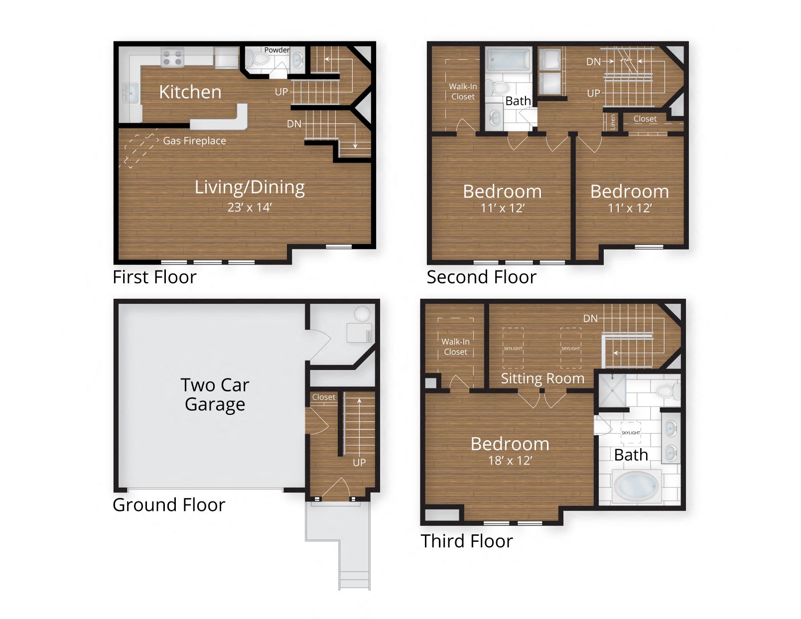 Floor plan for 3 beds, 2.5 baths, 2200 sqft